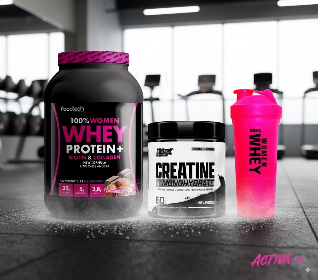 Pack Woman Power | 100% Women Whey Protein (con Biotina, Colágeno & Fibra) + Creatina Monohidratada 300 grs + Shaker de REGALO