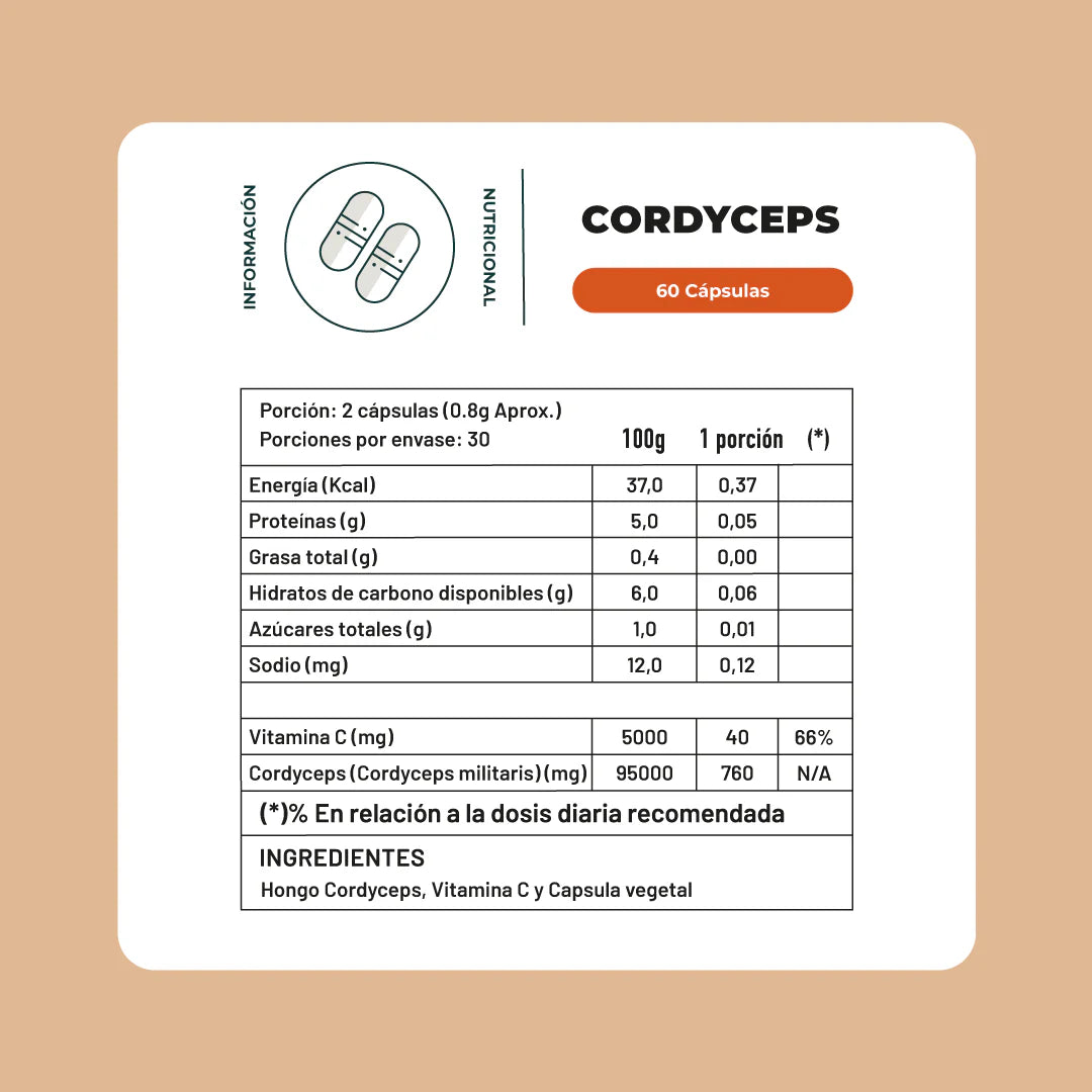 Hongo Cordyceps 60 Cápsulas - Energía Natural y Rendimiento Óptimo