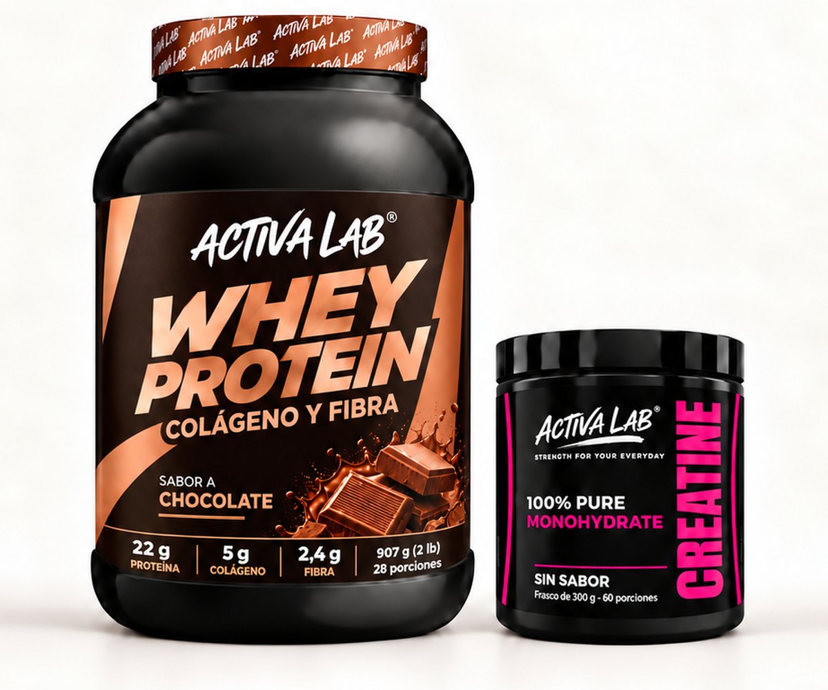 Pack ActivaLab: Whey Protein sabor chocolate y Creatina sin sabor de 300 g, a escala real