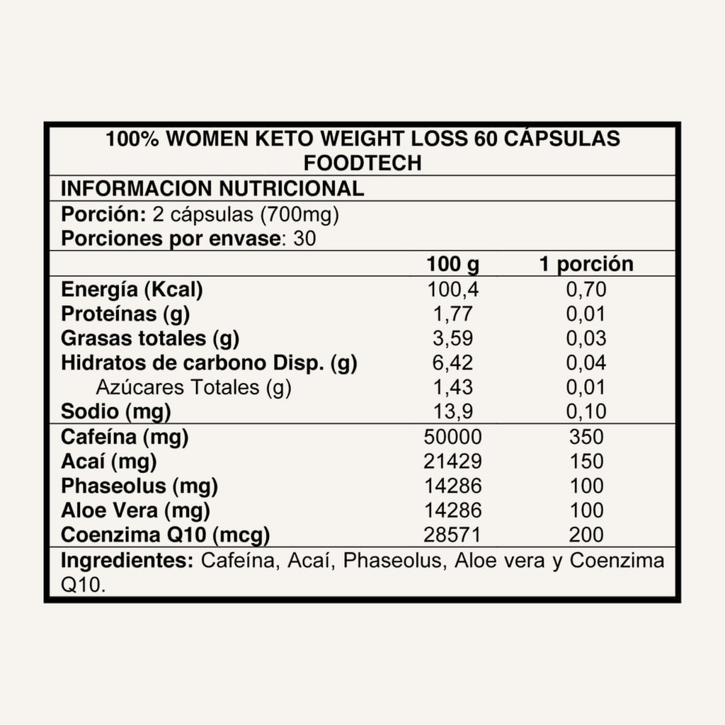 100% Women Keto Weight Loss Foodtech · 60 cápsulas