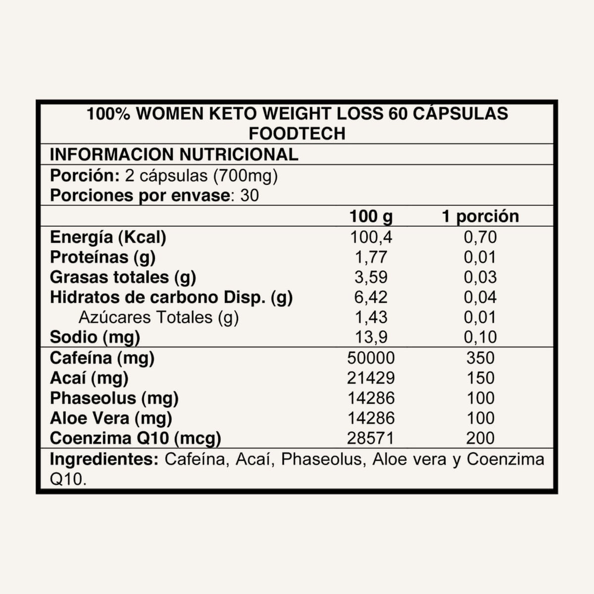 100% Women Keto Weight Loss Foodtech · 60 cápsulas