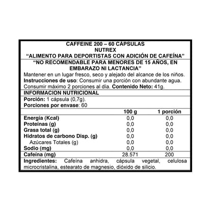 Caffeine 200 Nutrex – Energia Pura y Precision Mental