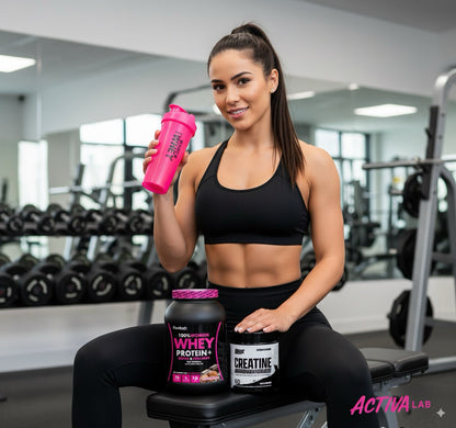Pack Woman Power | 100% Women Whey Protein (con Biotina, Colágeno & Fibra) + Creatina Monohidratada 300 grs + Shaker de REGALO