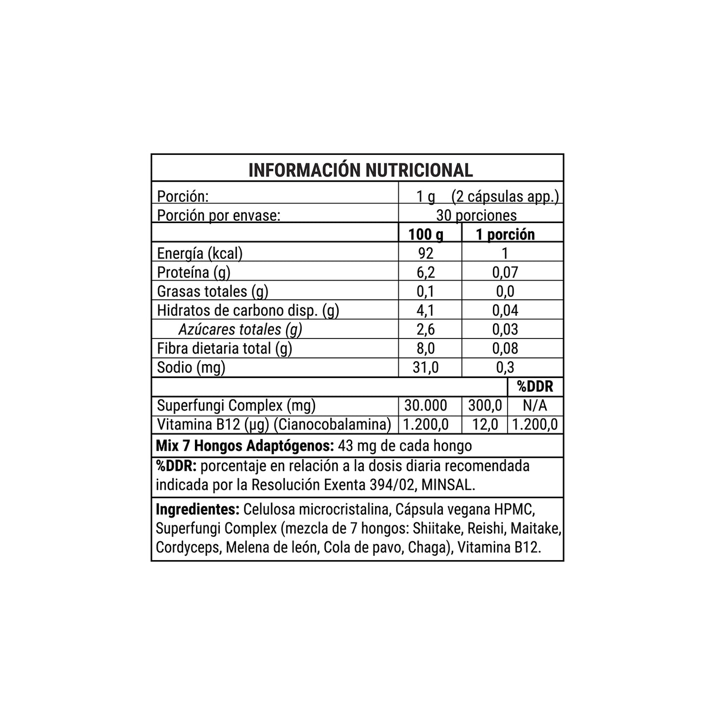 Fungi Complex Mix 7 Hongos - 60 Capsulas - Veganas