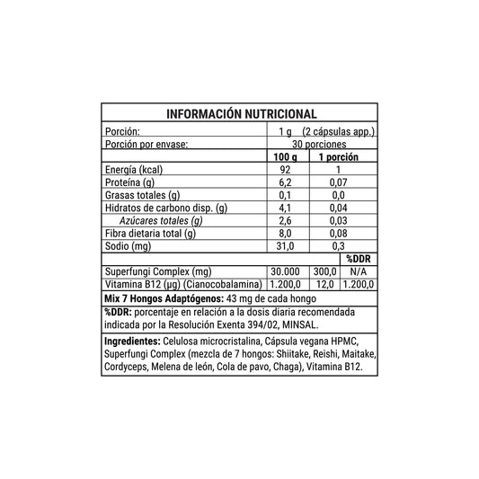 Fungi Complex Mix 7 Hongos - 60 Capsulas - Veganas