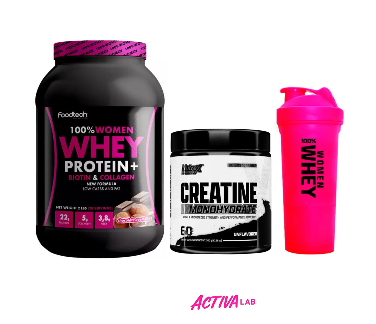 Pack Woman Power - Whey Protein + Creatina + Shaker de Regalo!