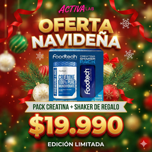 Pack Navideño Creatina Monohidratada 100% pura + Shaker de REGALO