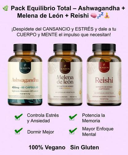 🌿 Pack Equilibrio Total – Ashwagandha + Melena de Leon + Reishi 🧠