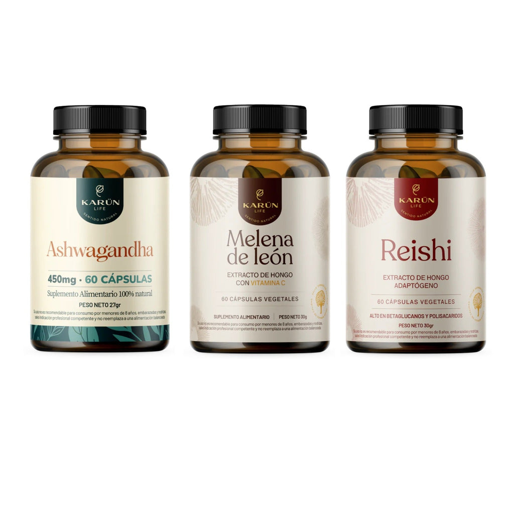 🌿 Triple Pack Equilibrio Total – Ashwagandha + Melena de Leon + Reishi 🧠
