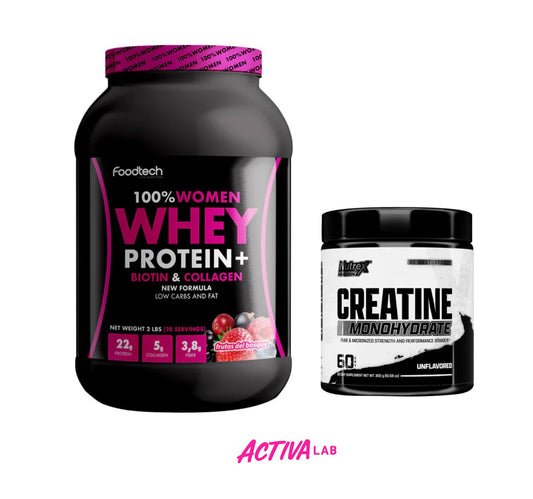 Pack Woman Power | Whey Protein (con Biotina y Colágeno) + Creatina Monohidratada 300 grs + Shaker de REGALO