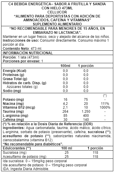 Bebida Energetica C4 Zero Sugar - Strawberry Watermelon Ice 473 ml