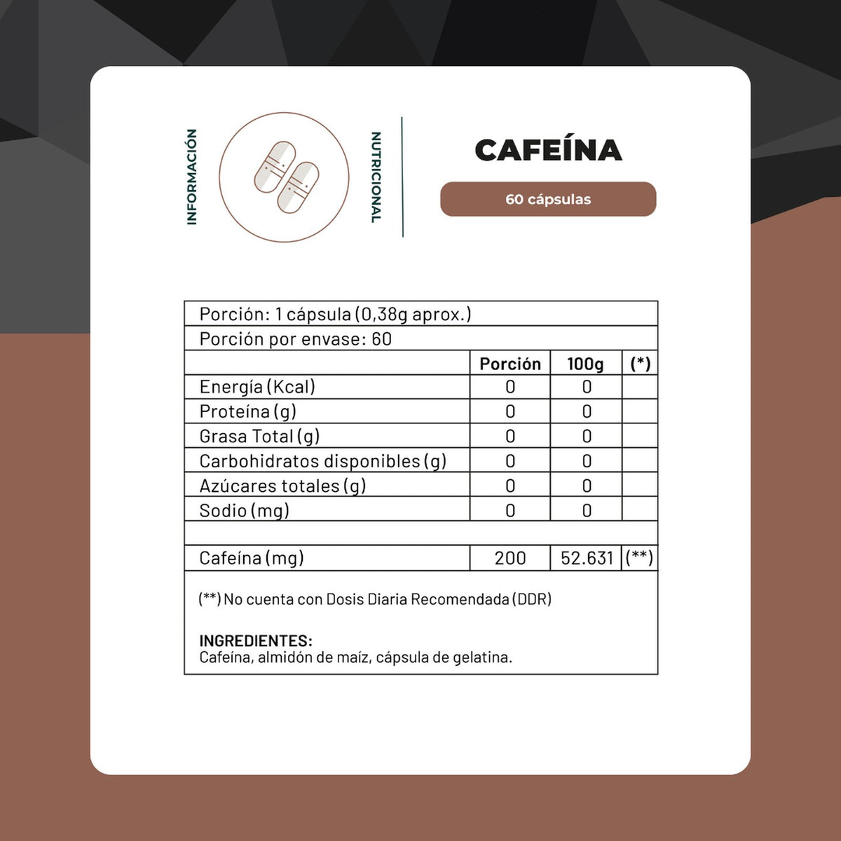 Cafeína 200 mg · 60 cápsulas