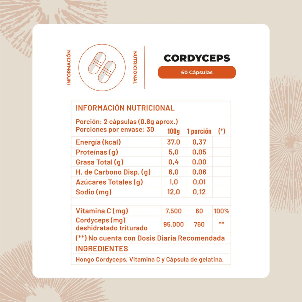 Hongo Cordyceps con vitamina C · 60 cápsulas