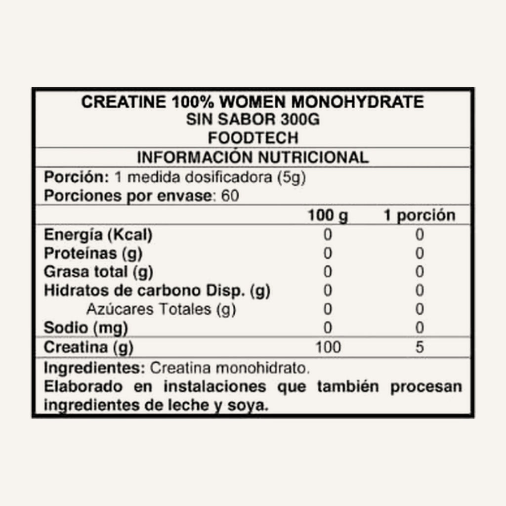Creatina 100% Women Foodtech 300 g · 60 porciones