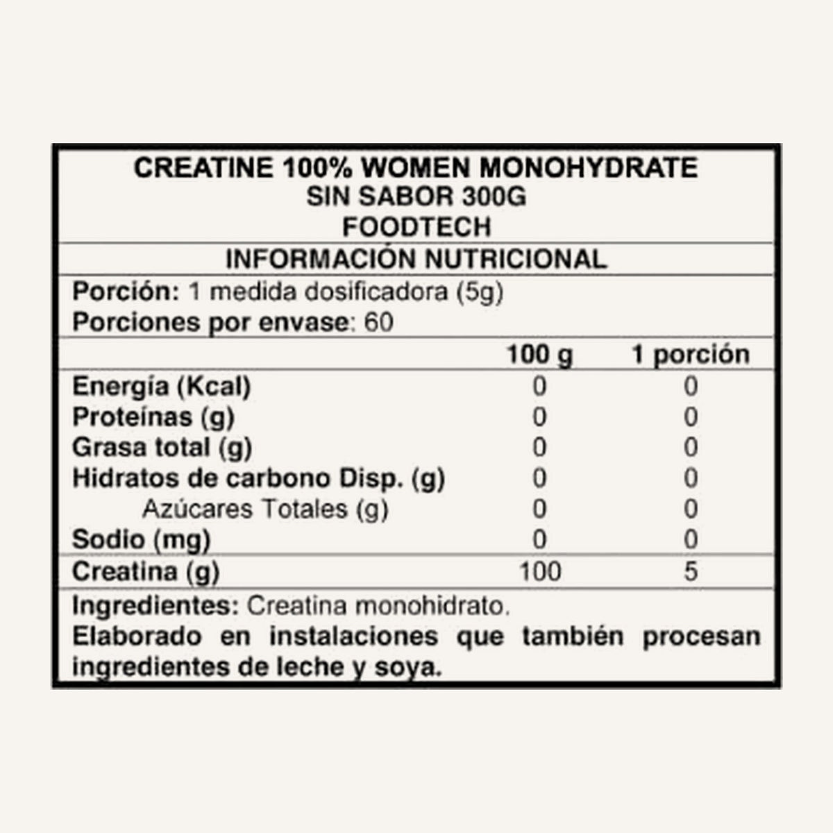 Creatina 100% Women Foodtech 300 g · 60 porciones