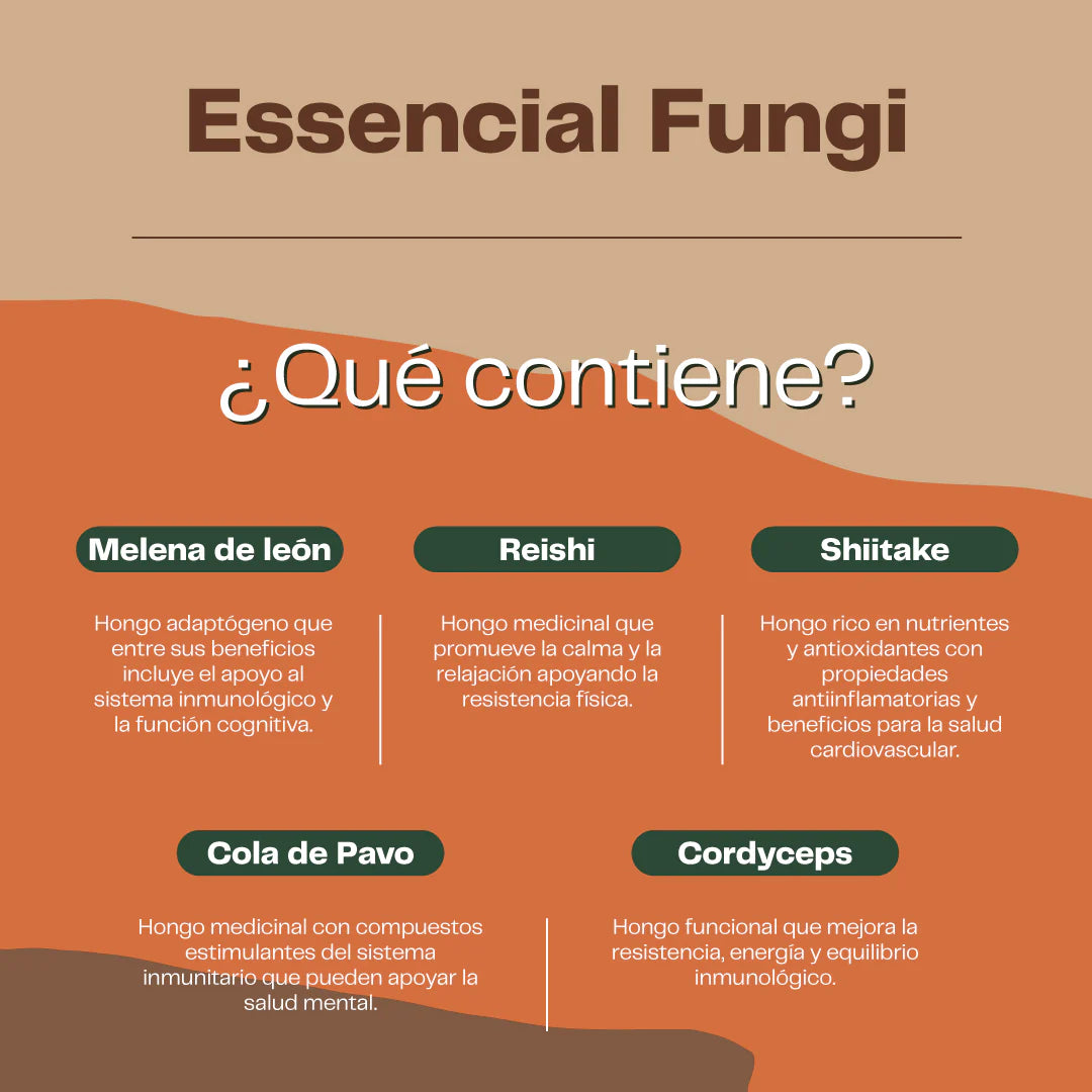 Essencial Fungi 60 Cápsulas - Fórmula Completa de 5 Hongos Funcionales