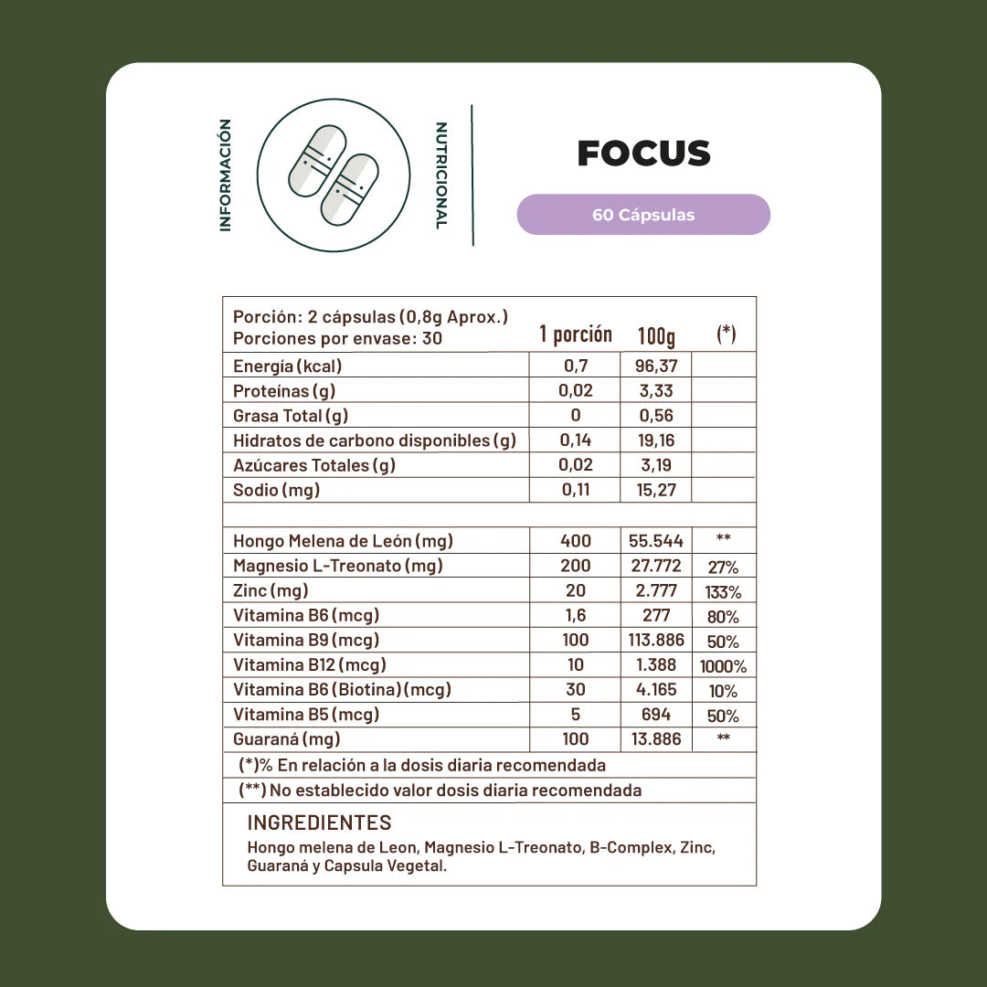 Focus con Melena de León - Suplemento Natural para la Mente y el Cuerpo