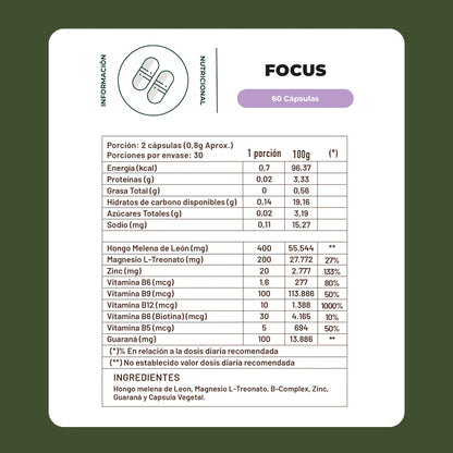 Focus con Melena de León - Suplemento Natural para la Mente y el Cuerpo