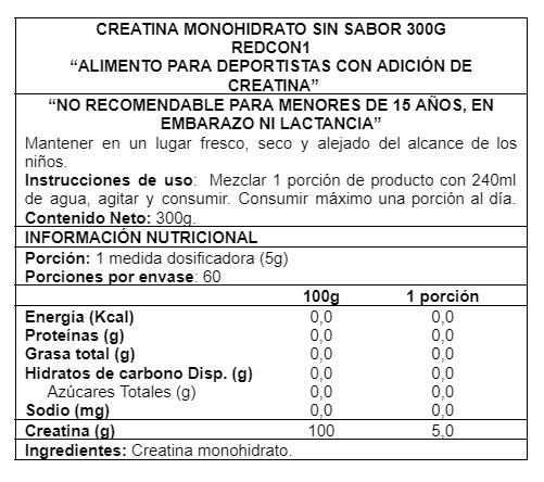 Creatina Monohidratada 300 g - Redcon1 (60 porciones)