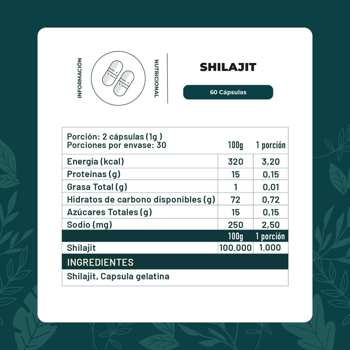 Shilajit 500 mg · 60 cápsulas