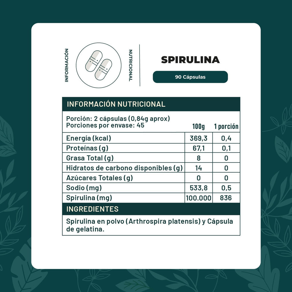 Spirulina 500 mg · 90 cápsulas
