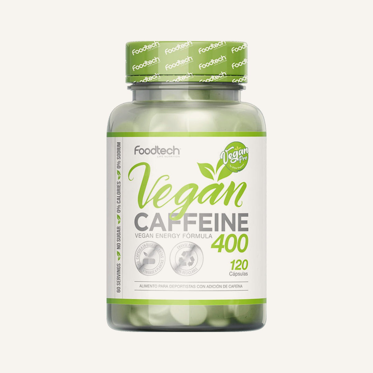 Vegan Caffeine 400 Foodtech · 120 cápsulas